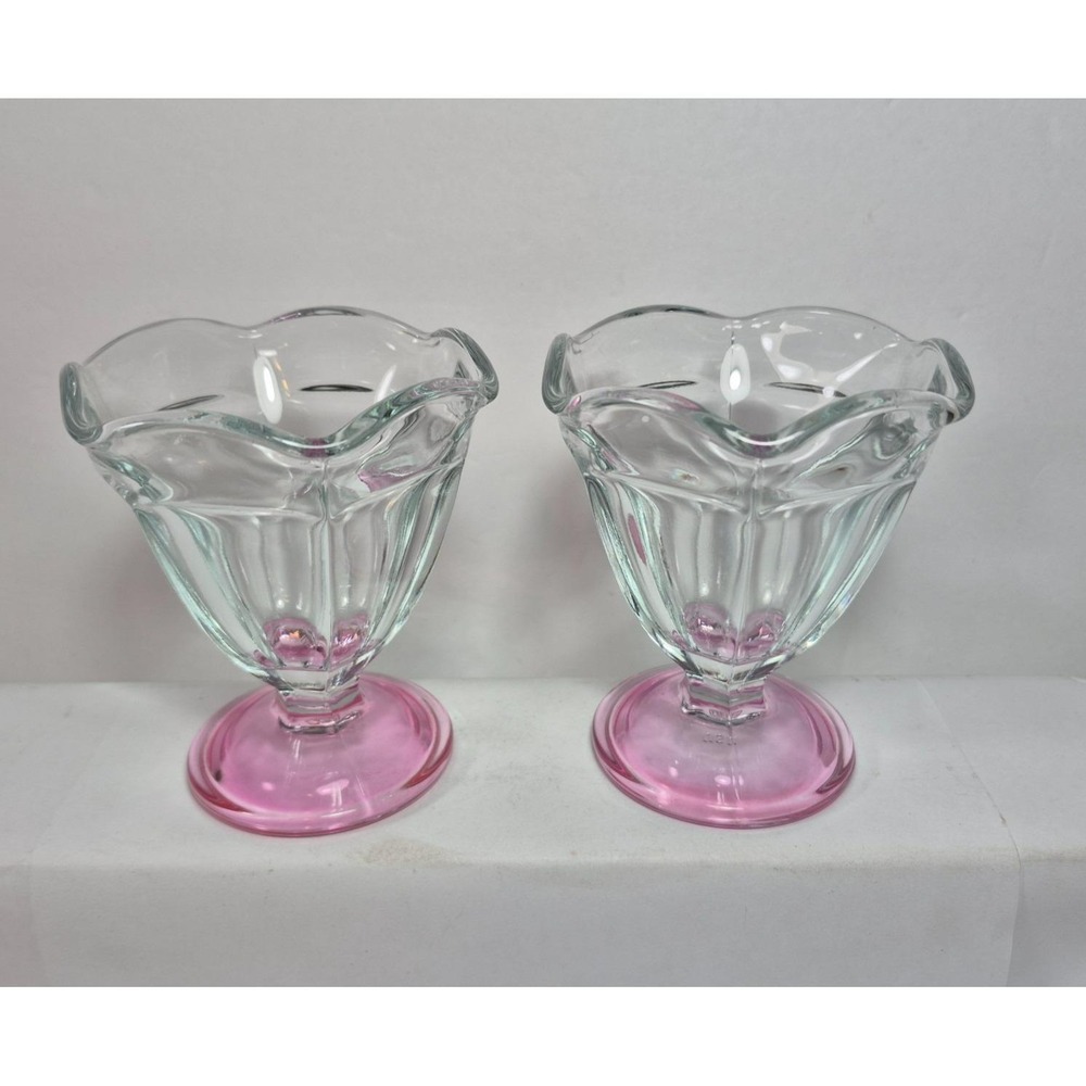 Anchor Hocking Pink Footed Tulip Ice Cream Dish Lot of Two